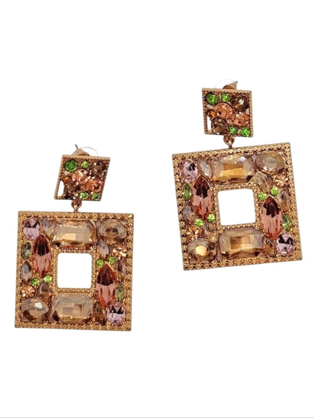 Golden Pastel Rhinestone Geometric Statement Earrings